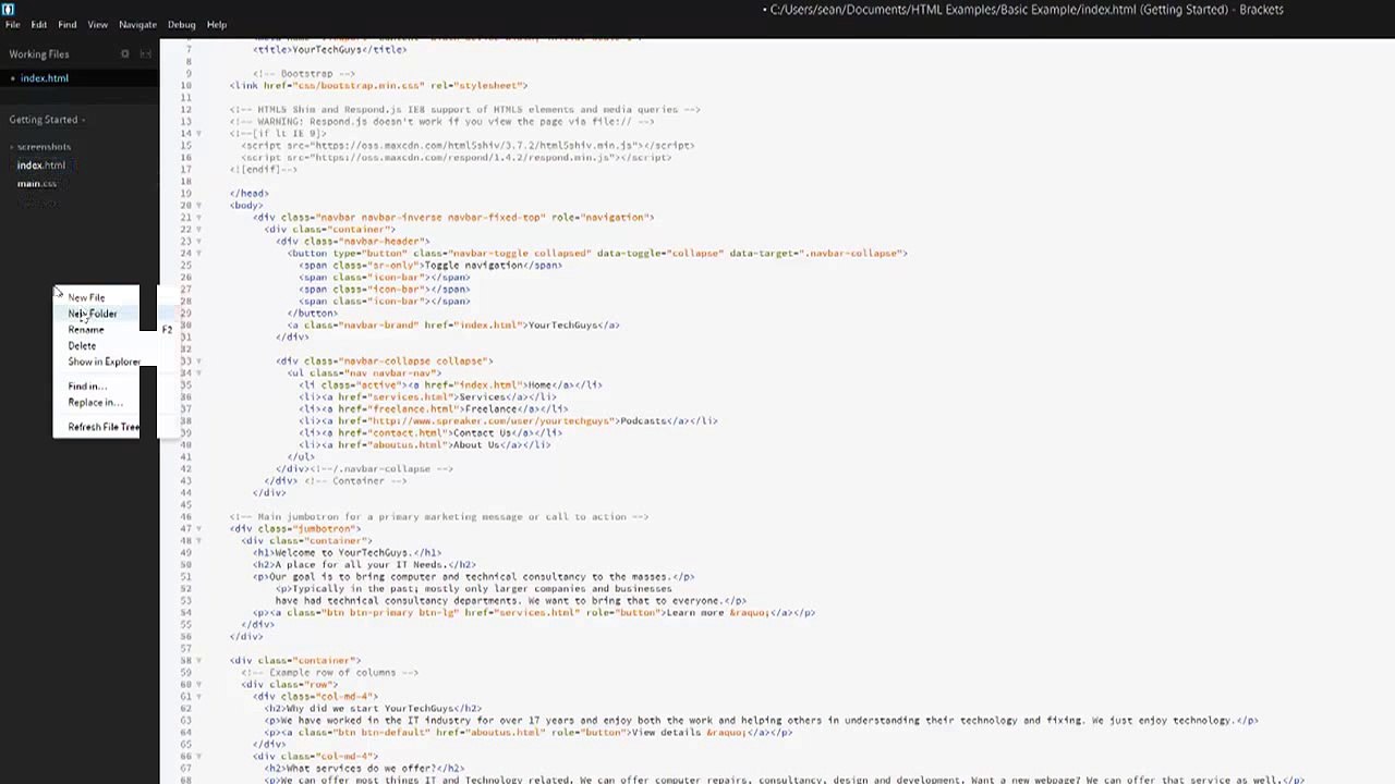 Brackets Unable to Create Folder Error ->HTML,CSS