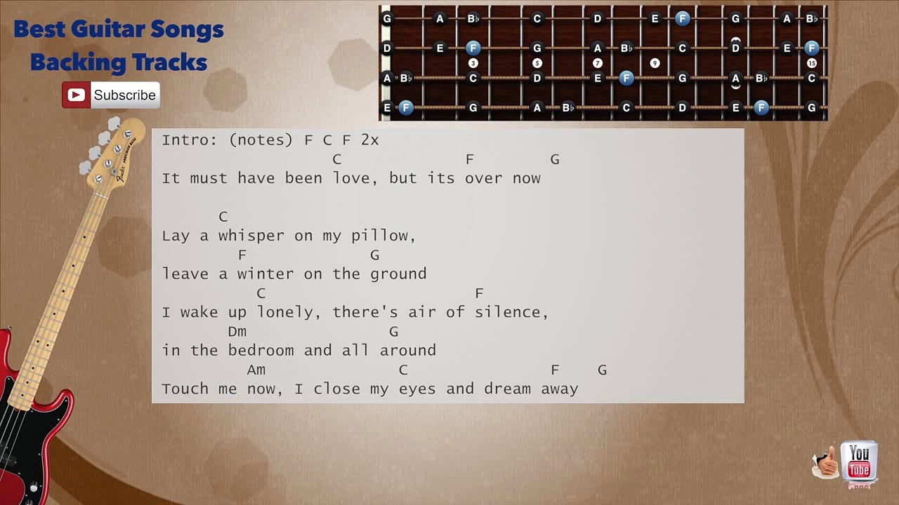 It Must Have Been Love - Roxette (Pretty Woman) Bass Backing Track with scale, chords and lyrics