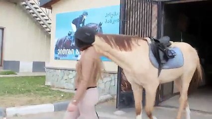 Nice Girl First Time Riding A Horse