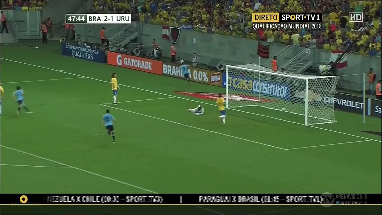Luis Suarez Goal - Brazil 2 - 2 Uruguay - World Cup Qualification (25.03.2016)