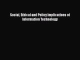 Download Social Ethical and Policy Implications of Information Technology PDF Free