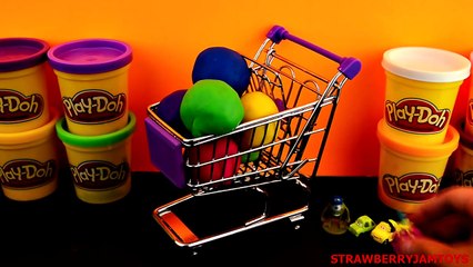 Shopkins Play Doh Cars 2 Spiderman Sofia The First Hello Kitty Surprise Eggs Trolley StrawberryJamTo