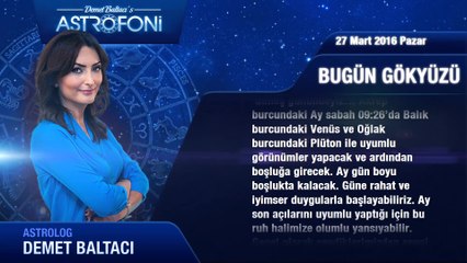 27 Mart 2016 Pazar Bugün Gökyüzü