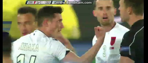 Ergys Kace horror foul on Jonuzovic gets Yellow Card - Austria 2-1 Albania 26-03-2016