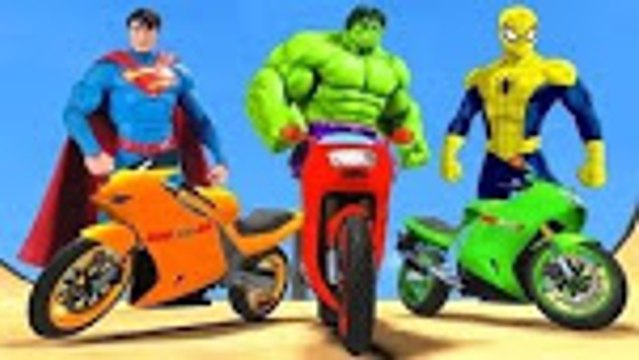 SUPERMAN SPIDERMAN & HULK EPIC MOTORBIKE PARTY have Fun & Nursery Rhymes Children Songs
