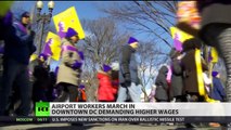 Fight for 15: Airport workers rallied, demonstrated for higher wages