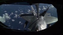 Four F 22 Raptors Fly In Formation After Aerial Refueling