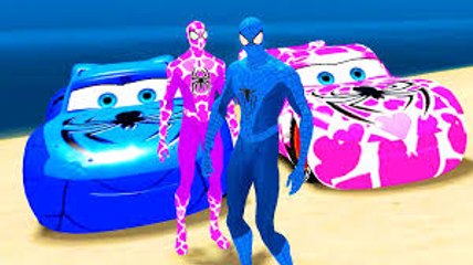 Blue SPIDERMAN & Pink SPIDERGIRL & Custom Lightning McQueen CARS - Fun Superhero Movie + SONGS