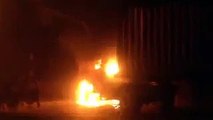 Sunni Tehreek Followers Containers Trailers set on fire in D Chowk Islamabad