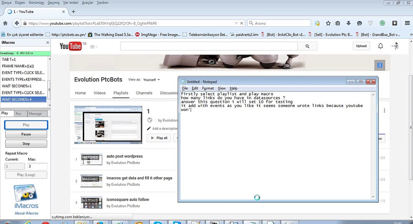 add videos to playlist in youtube -- imacros