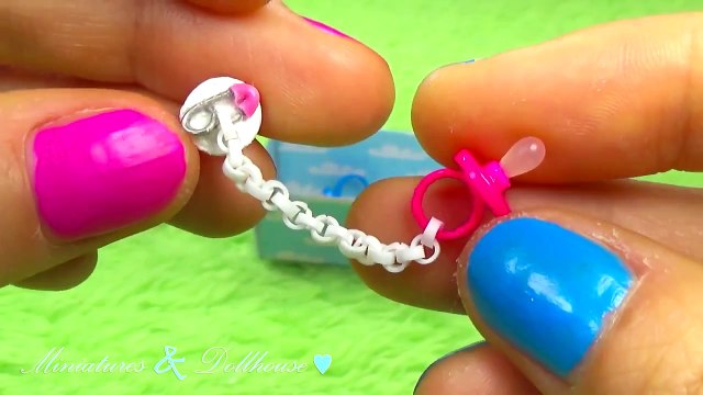 Miniature doll baby pacifier with pacifier chain and safety pin tutorial Baby Accessories DIY