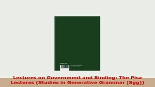 PDF  Lectures on Government and Binding The Pisa Lectures Studies in Generative Grammar PDF Full Ebook