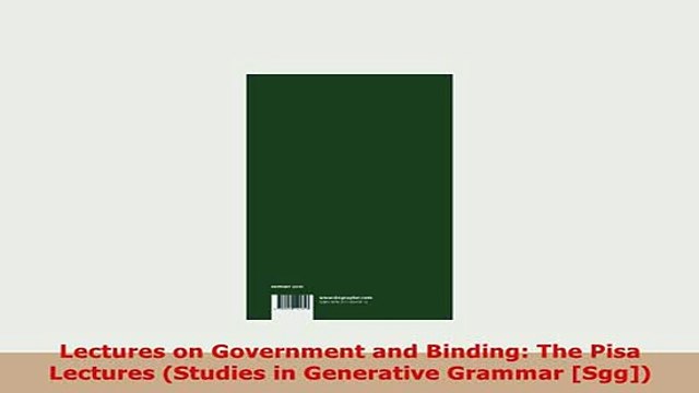 PDF Lectures on Government and Binding The Pisa Lectures Studies in Generative Grammar PDF Full Ebook