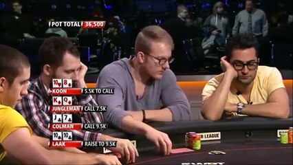 Phil Laak gives hand away on turn against Jason Koon