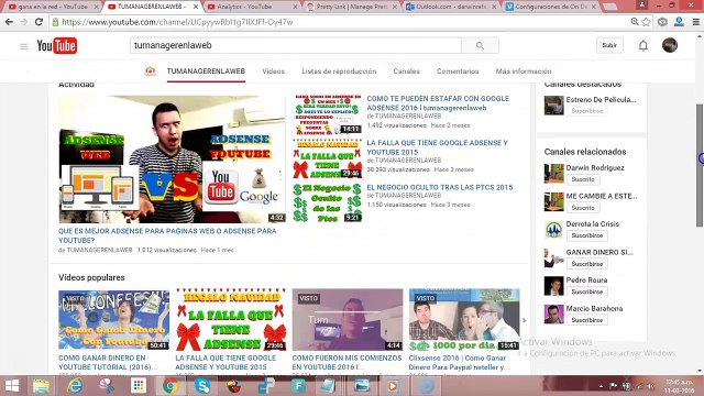 1625$ EN EL CANAL CON GOOGLE ADSENSE 2016