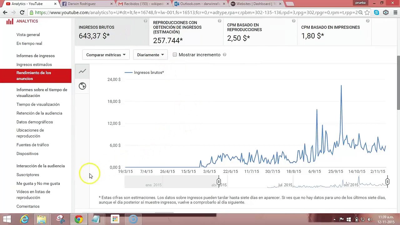 643$ DOLARES CON GOOGLE ADSENSE MUESTRA EN VIVO 2015  genera ingresos youtube