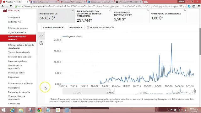 643$ DOLARES CON GOOGLE ADSENSE MUESTRA EN VIVO 2015 genera ingresos youtube