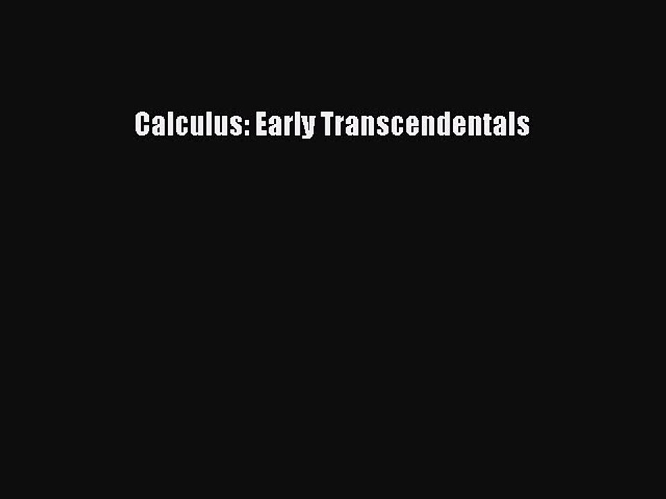 Read Calculus: Early Transcendentals Ebook Free