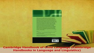 PDF  Cambridge Handbook of Child Language Cambridge Handbooks in Language and Linguistics PDF Book Free