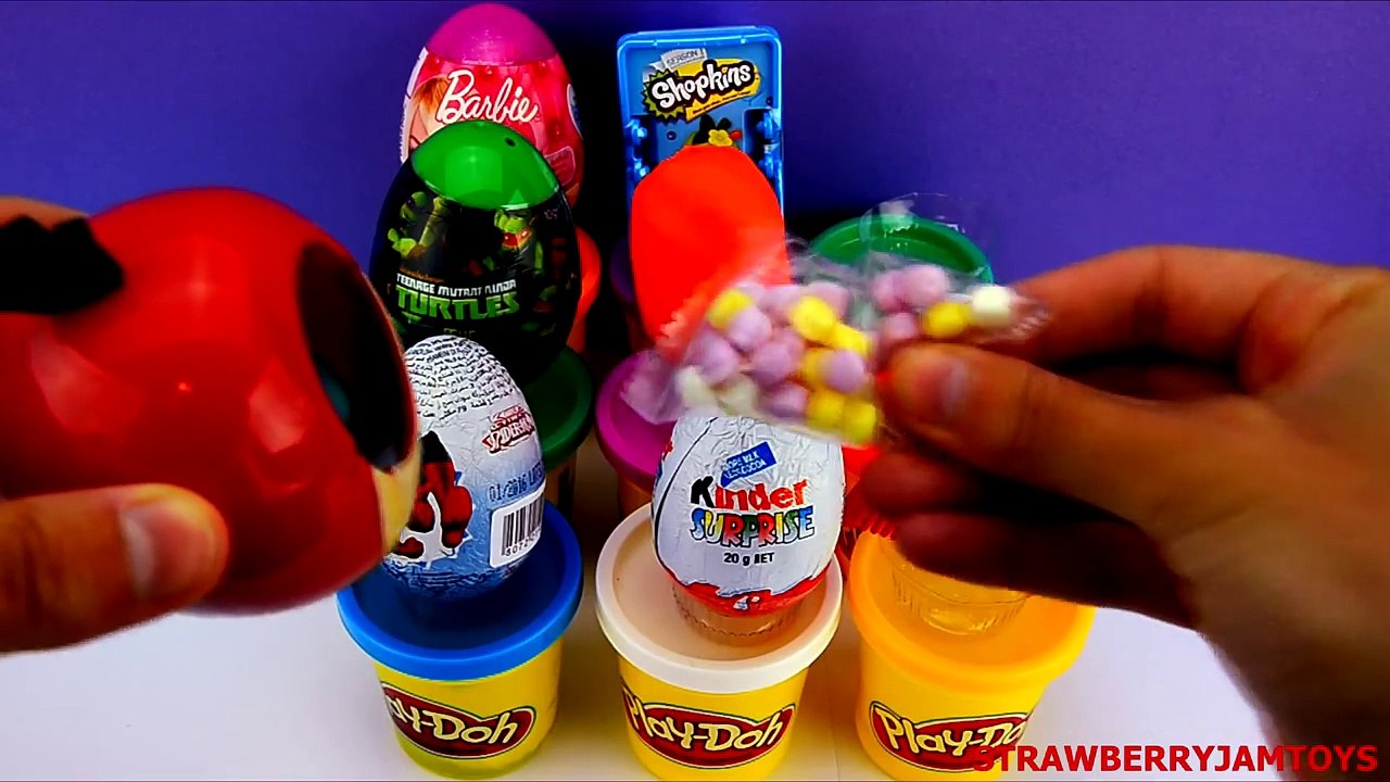 Barbie Play Doh Adventure Time Shopkins Kinder Surprise Spiderman Surprise Eggs StrawberryJamToys