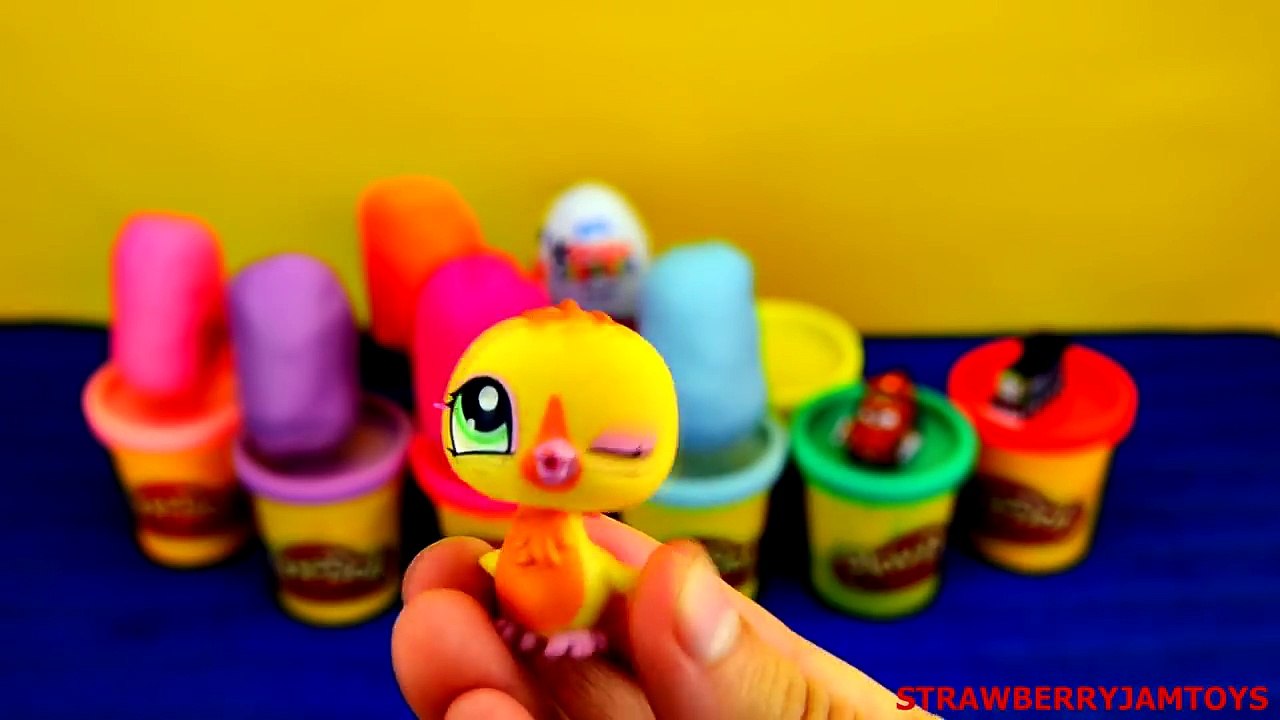 Cars 2 Lightning McQueen Play Doh LPS Littlest Pet Shop Surprise Eggs StrawberryJamToys