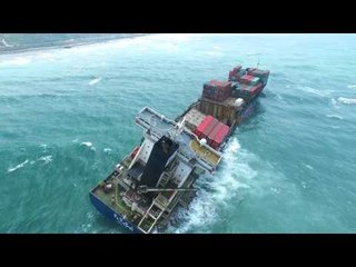 Drone Films Cargo Ship Wrecked Off the Coast of Taiwan