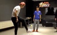 Cristiano Ronaldo shows off his keepy-uppy tennis ball skills on a Chinese TV show