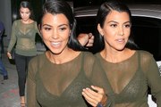 Kourtney Kardashian FLASHES-BRA-In See-Through Lace Top