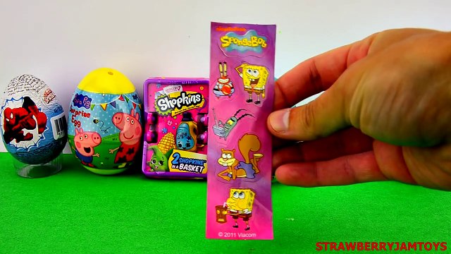 Spiderman Shopkins Kinder Surprise Peppa Pig Spongebob Moshi Monsters Surprise Eggs StrawberryJamToy
