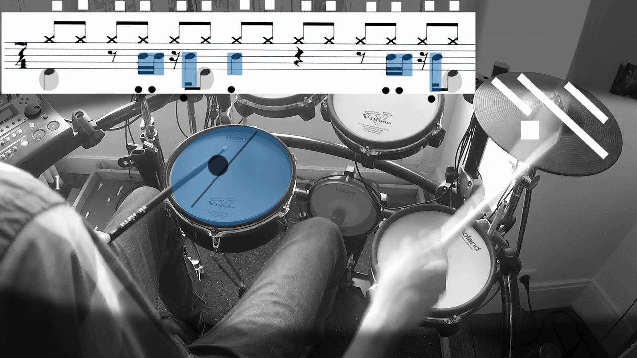 Exercice 1 Jungle 7/4 Tempo 60 (noire)  Apprendre la batterie en couleurs - Drumming colors