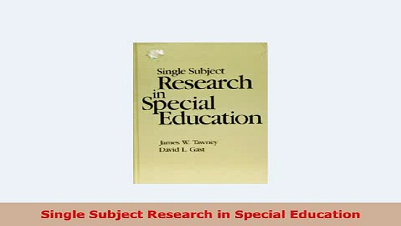 Download  Single Subject Research in Special Education Read Full Ebook