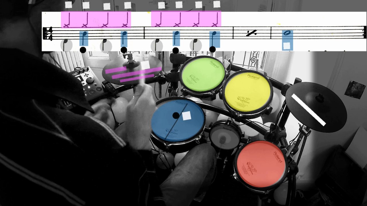 MELANGE DE RYHTMES EN NOIRES ET DE BREAK SUR LA CAISSE CLAIRE RONDE BLANCHES ET NOIRES - DRUMMING COLORS -