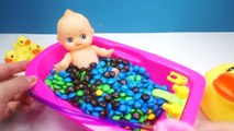 Baby Doll Bath Time With M&M Candy Learn Colors Ball Pit Show Surprise Toys Egg