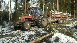 Belarus Mtz 1025 forestry tractor working in winter