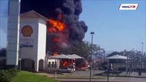 WATCH  Gas explosions, trucks burn at petrol station