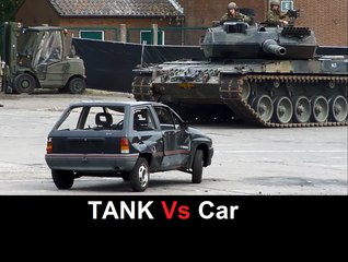 دبابة تحطم سيارة بشكل مرعب