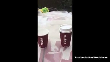 Man shows how 'large' Costa coffee fits into 'regular' cup