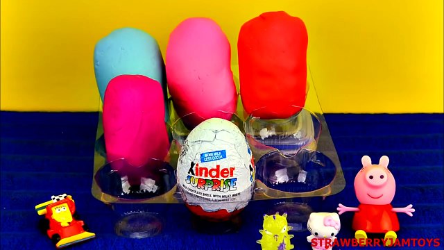 Play Doh Cookie Monster Kinder Surprise Sesame Street Peppa Pig Surprise Eggs StrawberryJamToys