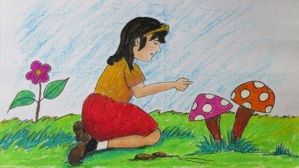 Pastel Painting |  A Scenery where a Kid playing with mushrooms [Long Version]