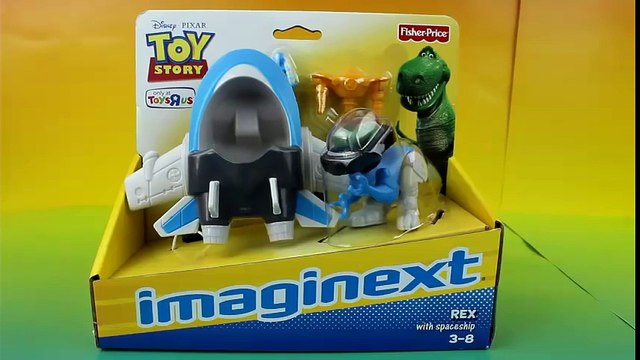 Toy Story Imaginext Rex with Spaceship Rex saves Buzz Lightyear & Woody from Zerg Pizza Planet