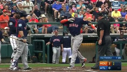 Carlos Gomez dabs crossing home after hitting spri