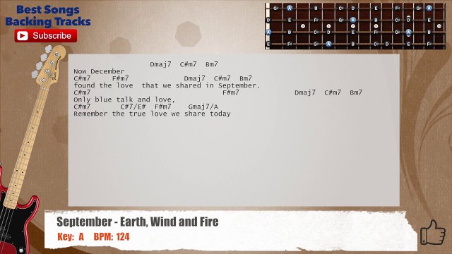 September - Earth, Wind and Fire Bass Backing Track with scale, chords and lyrics