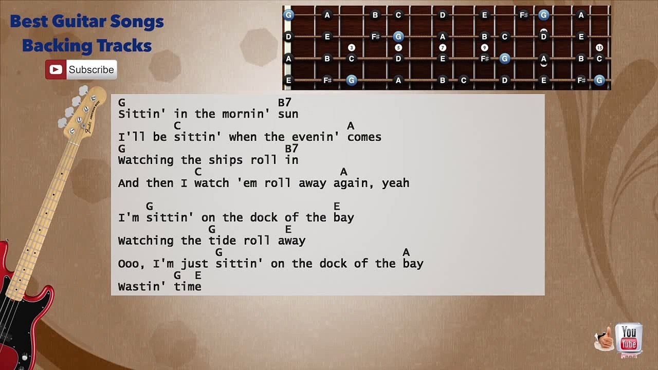 Sitting On The Dock Of The Bay - Ottis Redding  Bass Backing Track with scale, chords and lyrics