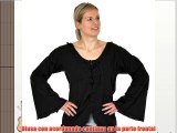 Blusa de mujer - acordonada - ajustada - escote amplio - fina y de manga larga - negra - L