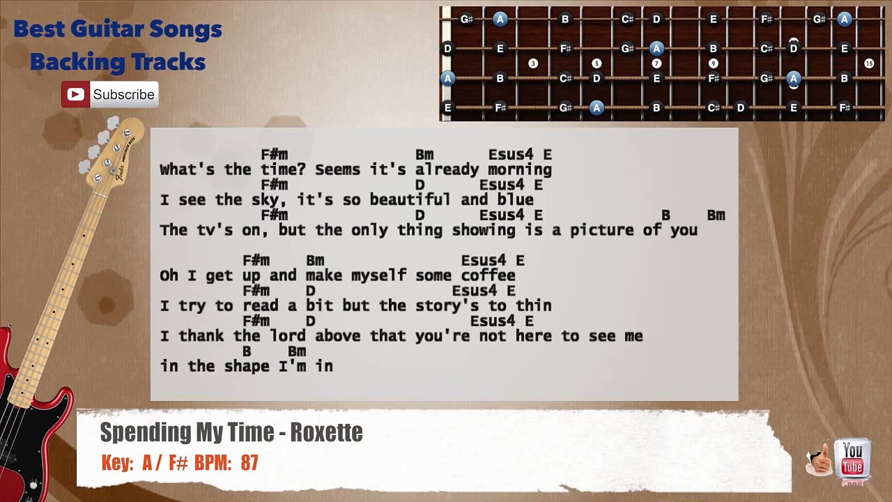 Spending My Time - Roxette Bass Backing Track with scale, chords and lyrics