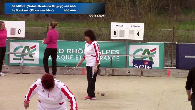 Mène 10, Finale Millet contre Kerfant, cinquième étape du Super 16 féminin, Sport Boules, Bourg-Saint-Andéol 2016