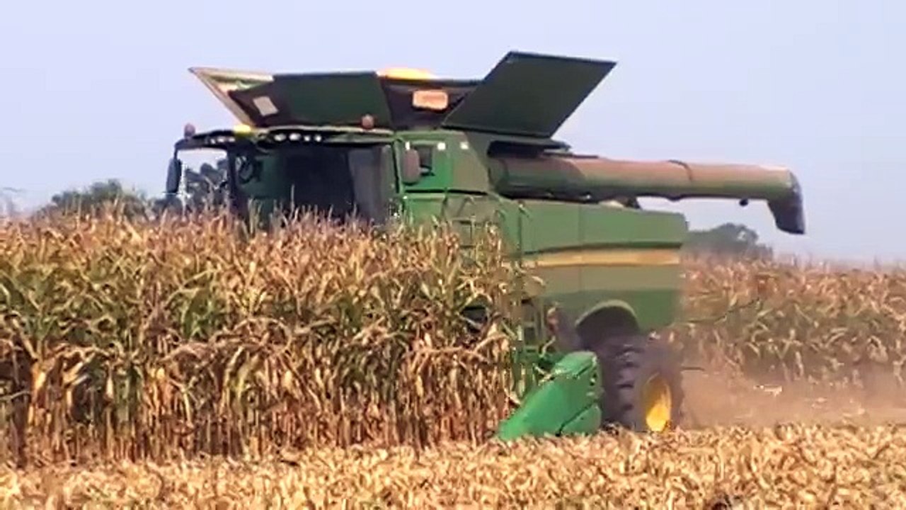 3 John Deere S690 Combines Harvesting Corn