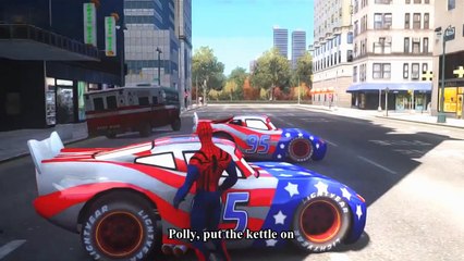 Cars Songs For Kids ♪ Polly put the kettle on ♪ Spider-Man Hulk Toy Epic Race Disney