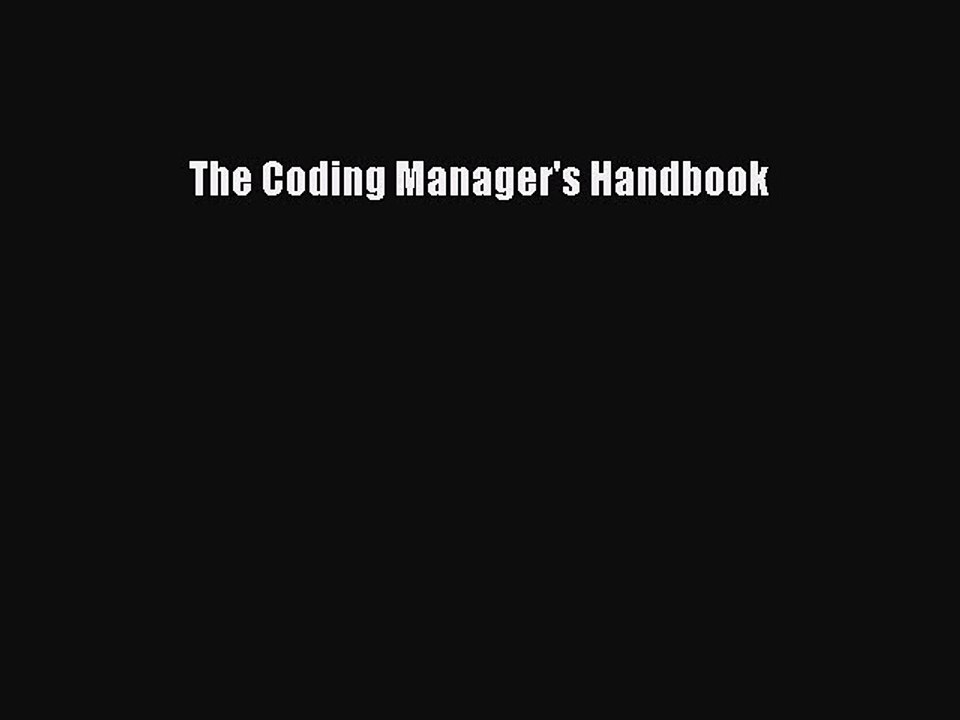 PDF The Coding Manager's Handbook  EBook