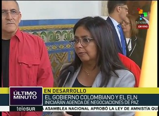 Delcy Rodríguez al ELN: Están labrando la paz de Colombia